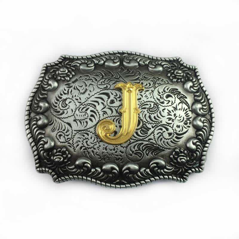 Cinturón de cuero con hebilla de letra inicial del alfabeto para hombre - J - Sin cinturón - image 13