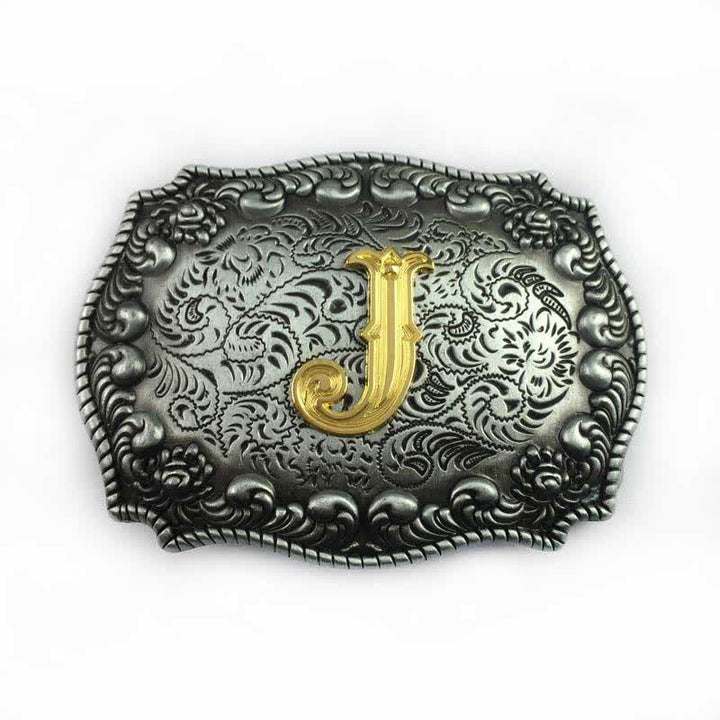 Cinturón de cuero con hebilla de letra inicial del alfabeto para hombre - J - Sin cinturón - image 13