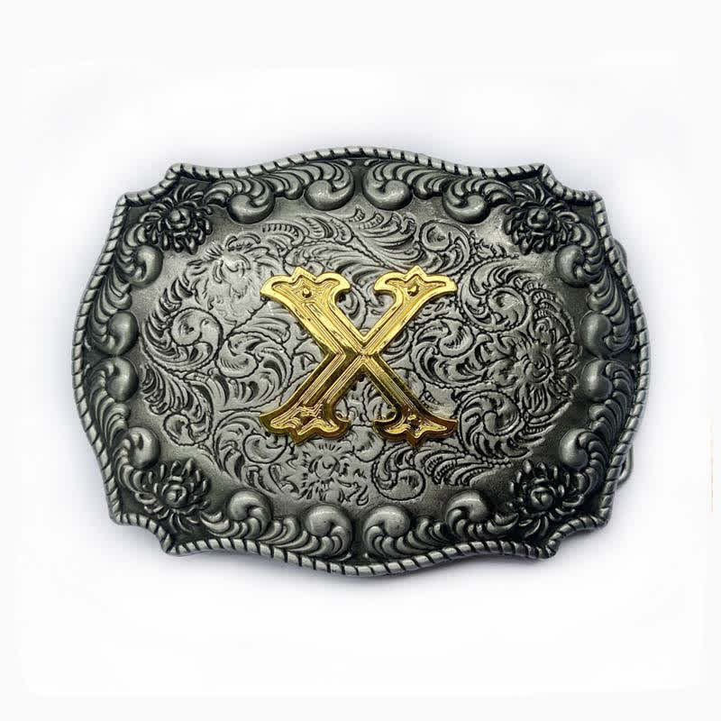 Cinturón de cuero con hebilla de letra inicial del alfabeto para hombre - X - Sin cinturón - image 27