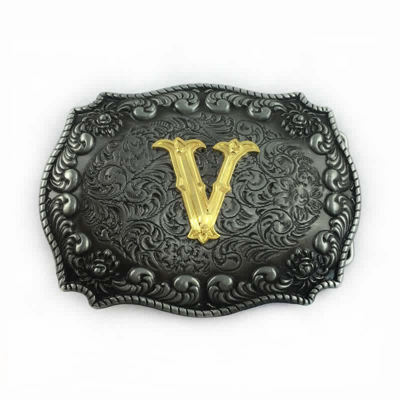 Cinturón de cuero con hebilla de letra inicial del alfabeto para hombre - V - Sin cinturón - image 25