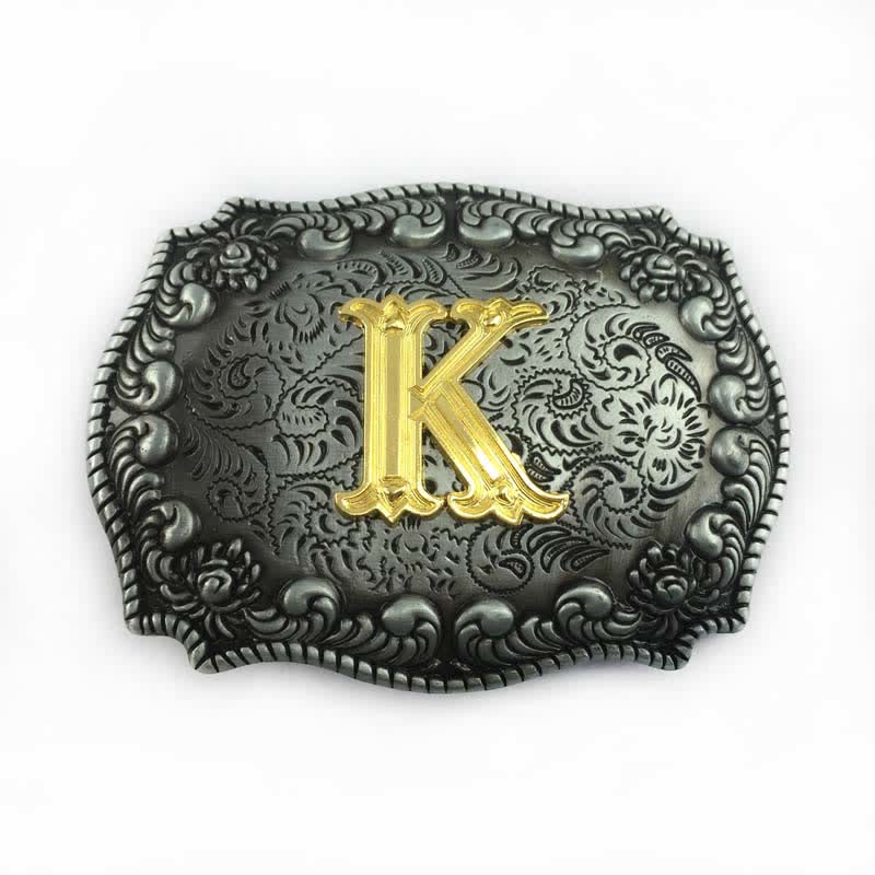 Cinturón de cuero con hebilla de letra inicial del alfabeto para hombre - K - Sin cinturón - image 14