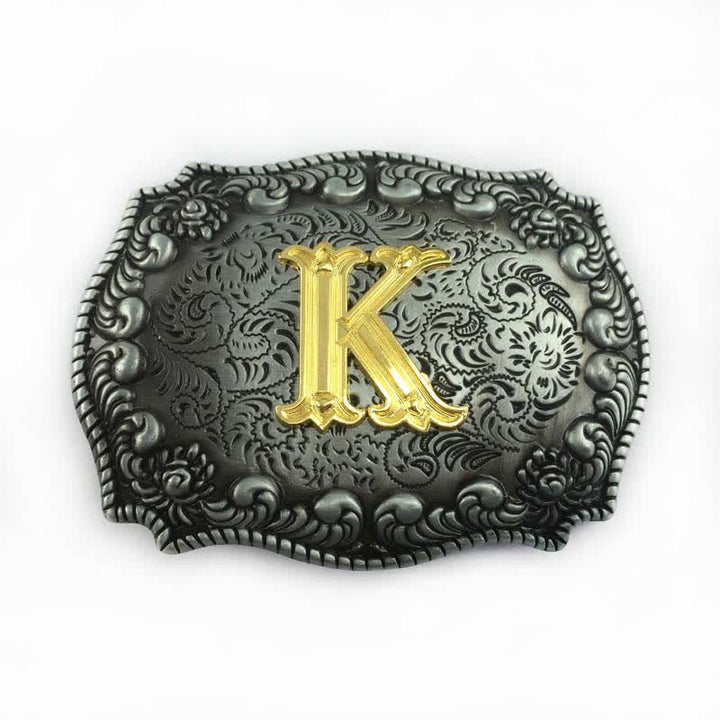 Cinturón de cuero con hebilla de letra inicial del alfabeto para hombre - K - Sin cinturón - image 14