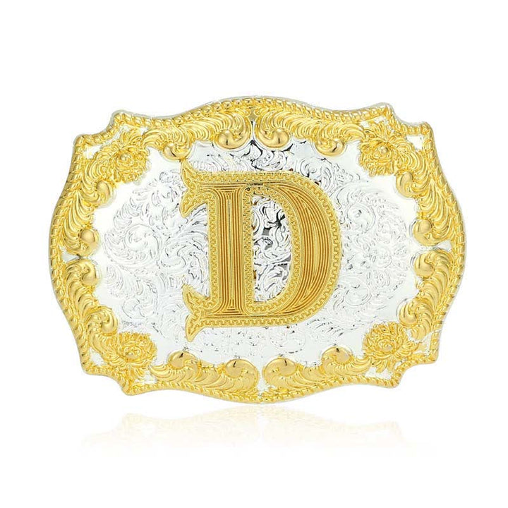 Cinturón de cuero con hebilla de letra inicial dorada para hombre - D - Sin cinturón - image 9