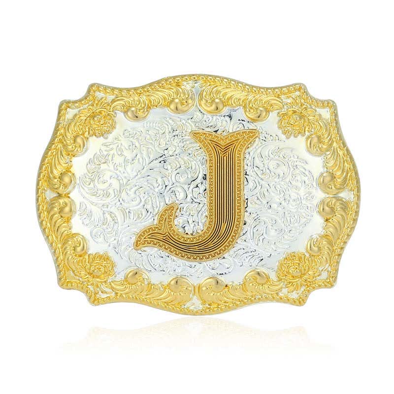 Cinturón de cuero con hebilla de letra inicial dorada para hombre - J - Sin cinturón - image 15