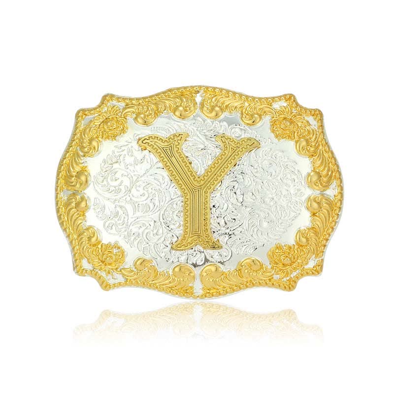Cinturón de cuero con hebilla de letra inicial dorada para hombre - Y - Sin cinturón - image 30