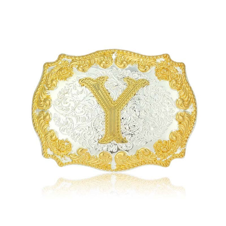 Cinturón de cuero con hebilla de letra inicial dorada para hombre - Y - Sin cinturón - image 30