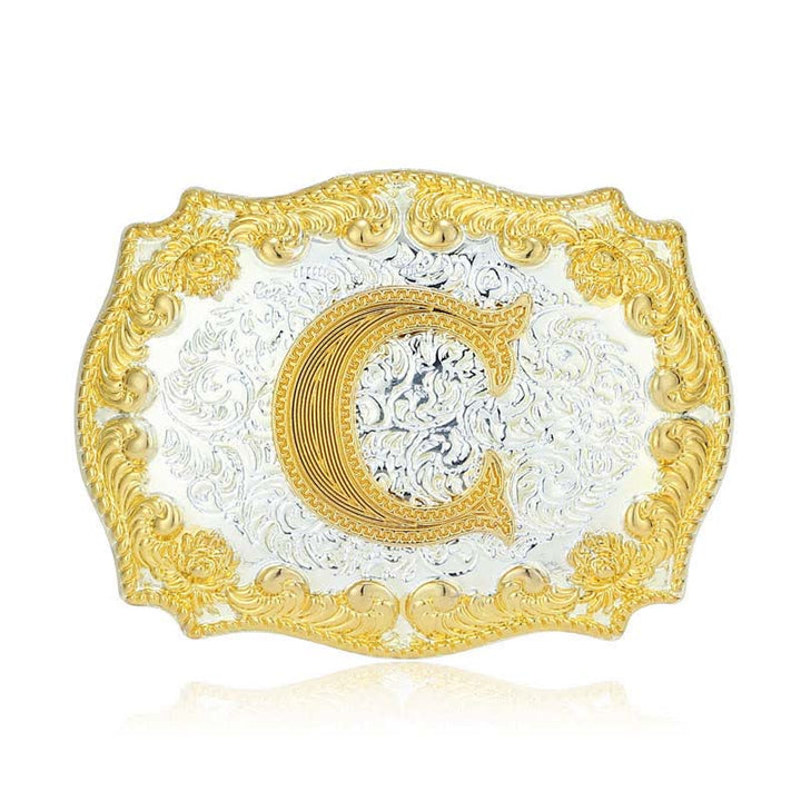 Cinturón de cuero con hebilla de letra inicial dorada para hombre - C - Sin cinturón - image 8