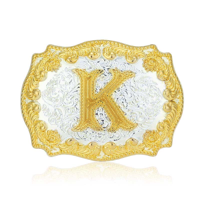 Cinturón de cuero con hebilla de letra inicial dorada para hombre - K - Sin cinturón - image 16