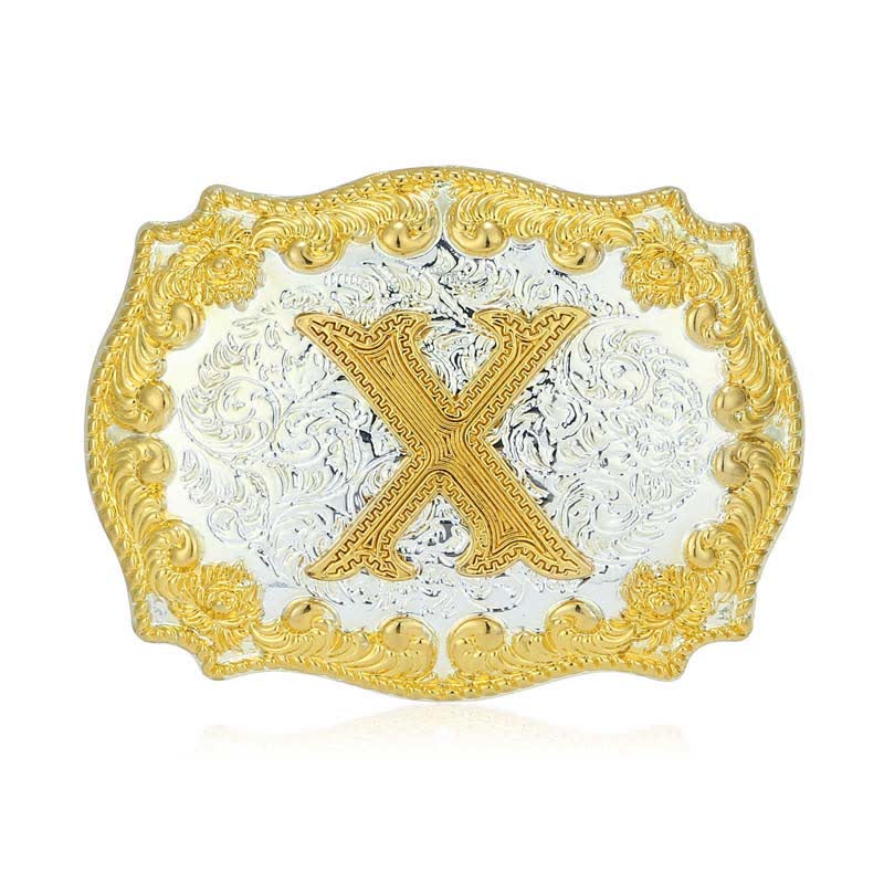Cinturón de cuero con hebilla de letra inicial dorada para hombre - X - Sin cinturón - image 29
