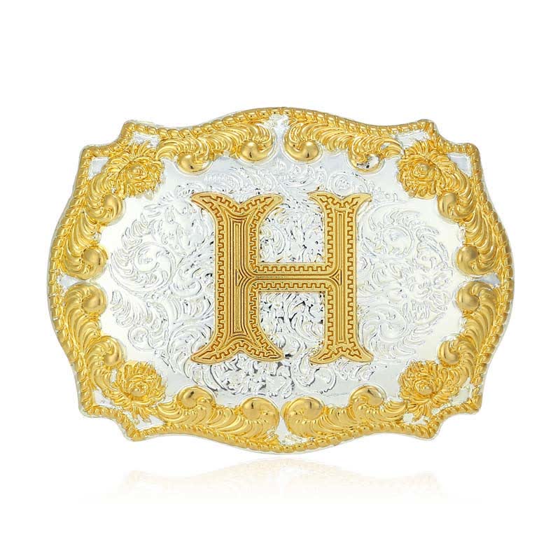 Cinturón de cuero con hebilla de letra inicial dorada para hombre - H - Sin cinturón - image 13