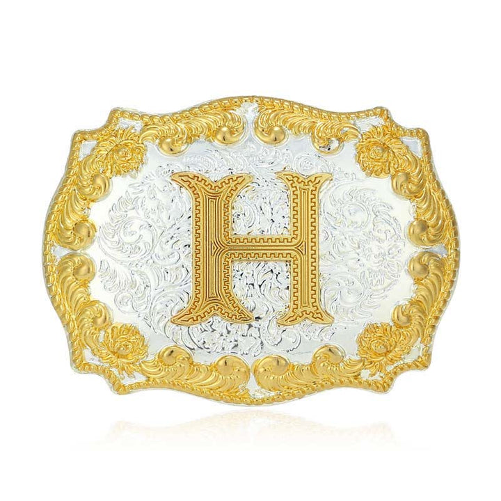 Cinturón de cuero con hebilla de letra inicial dorada para hombre - H - Sin cinturón - image 13