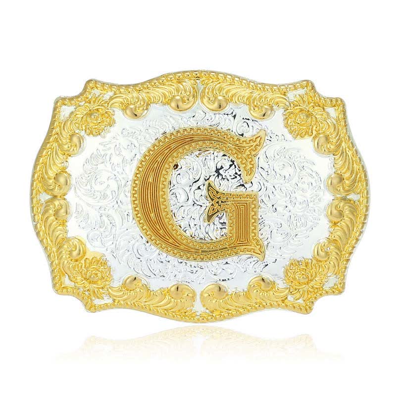 Cinturón de cuero con hebilla de letra inicial dorada para hombre - G - Sin cinturón - image 12
