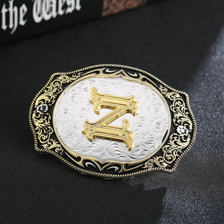 Cinturón de cuero con hebilla de letra inicial retro DIY en negro dorado - Z - Sin cinturón - image 28