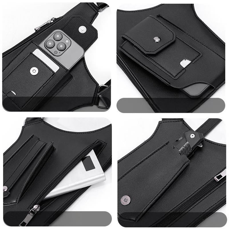 Bolso bandolera de cuero multibolsillos de alta capacidad para exteriores - image 6
