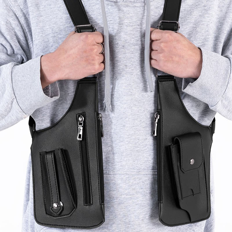 Bolso bandolera de cuero multibolsillos de alta capacidad para exteriores - image 2