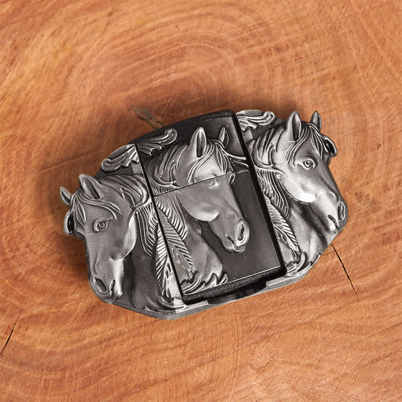Cinturón de cuero con tres caballos plateados para hombre, hecho a mano, con encendedor oculto - image 9
