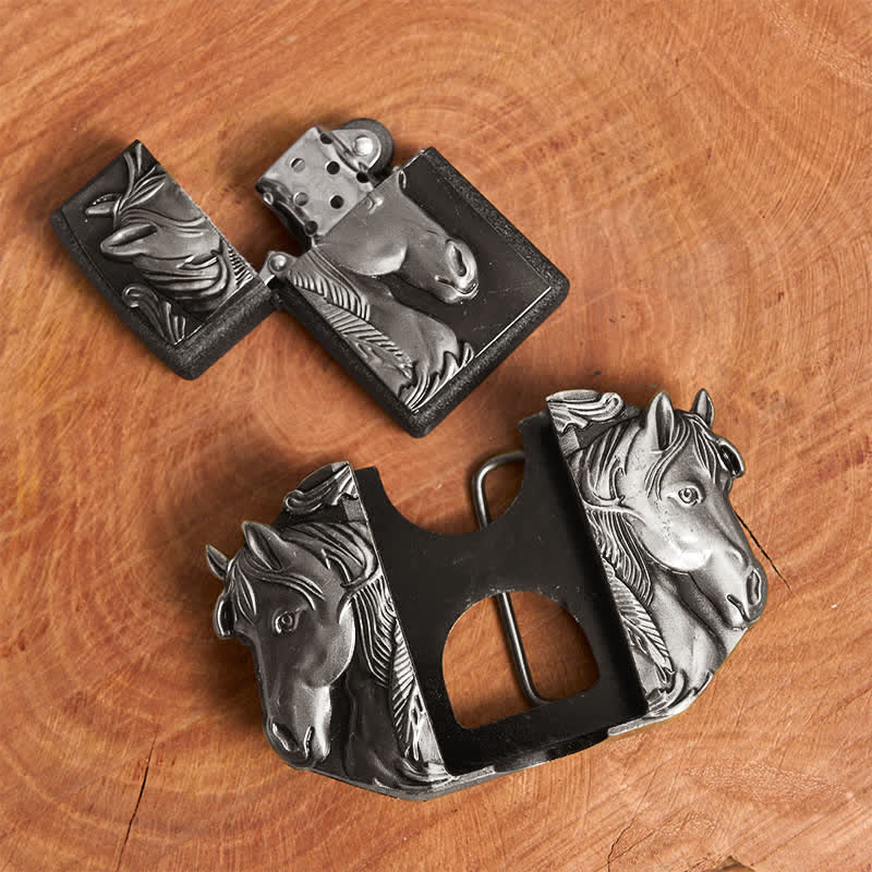 Cinturón de cuero con tres caballos plateados para hombre, hecho a mano, con encendedor oculto - image 10