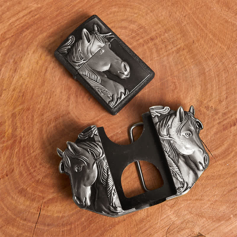 Cinturón de cuero con tres caballos plateados para hombre, hecho a mano, con encendedor oculto - image 11