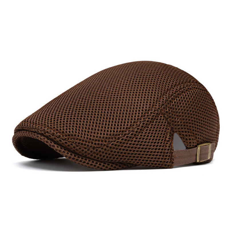 Boina plana de malla de verano de color sólido - Café - Ajustable (22"-23 5/8") - image 1
