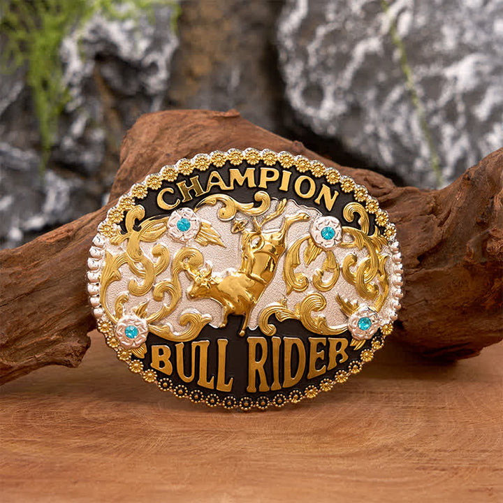 Cinturón de cuero con hebilla grande para hombre, hecho a mano, con diseño de Toro Dorado y Jinete de Toro Campeón - Toro de Oro - Sin cinturón - Cinturón no incluido - image 1