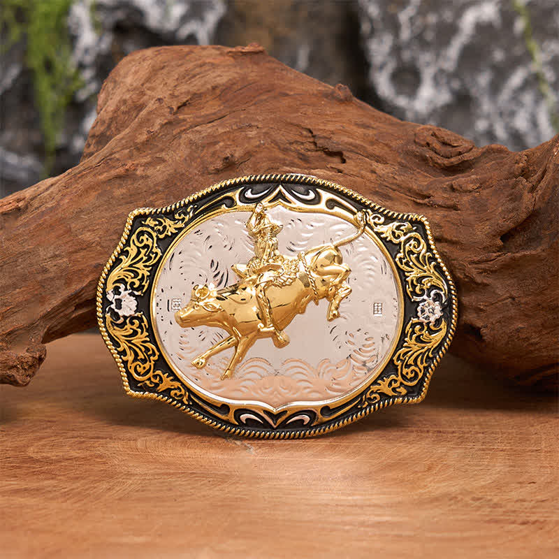 Cinturón de cuero con hebilla de vaquero estilo caballero occidental, dorado y negro, para hacer uno mismo - Equitación - Sin cinturón - Cinturón no incluido - image 1