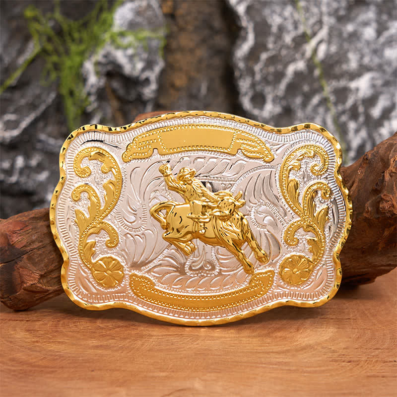 Cinturón de cuero con hebilla de vaquero occidental para montar a caballo dorado - Montar a caballo - Sin cinturón - Cinturón no incluido - image 1