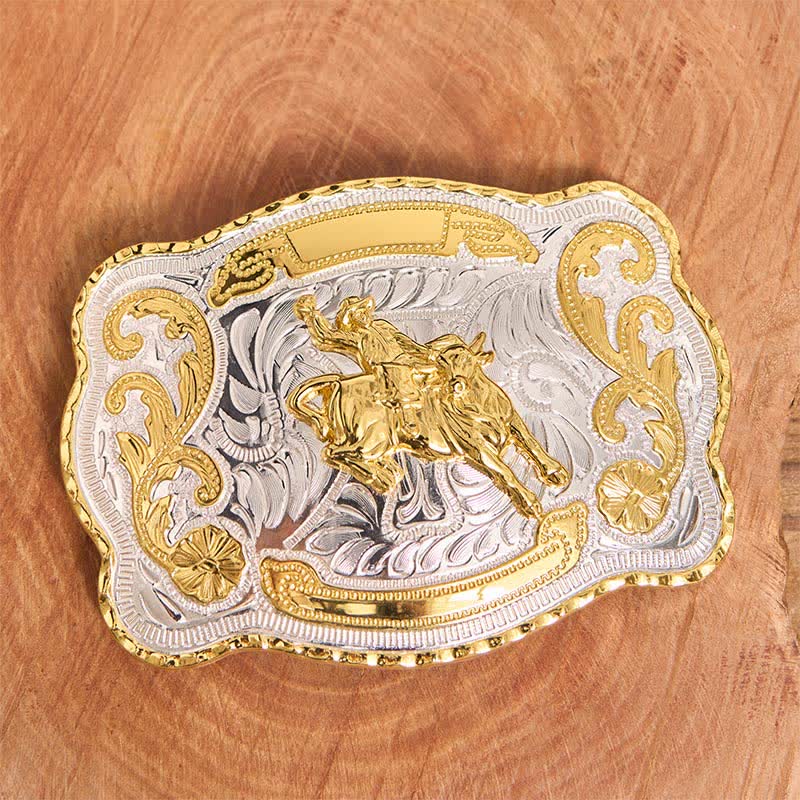 Cinturón de cuero con hebilla de vaquero occidental para montar a caballo dorado - image 3