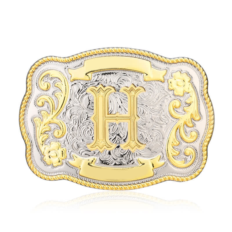 Cinturón de cuero con hebilla de letra inicial del oeste, dorado y plateado, hecho a mano - H - Sin cinturón - image 8