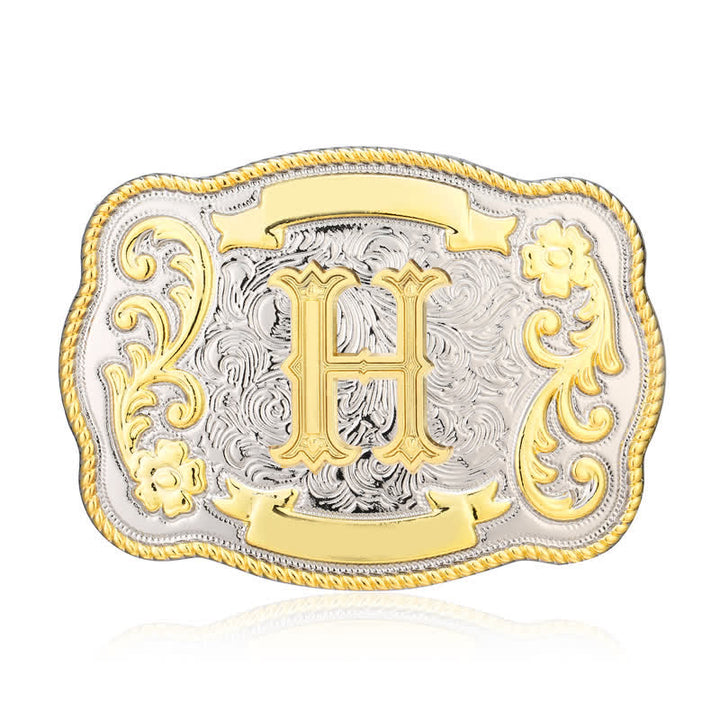 Cinturón de cuero con hebilla de letra inicial del oeste, dorado y plateado, hecho a mano - H - Sin cinturón - image 8