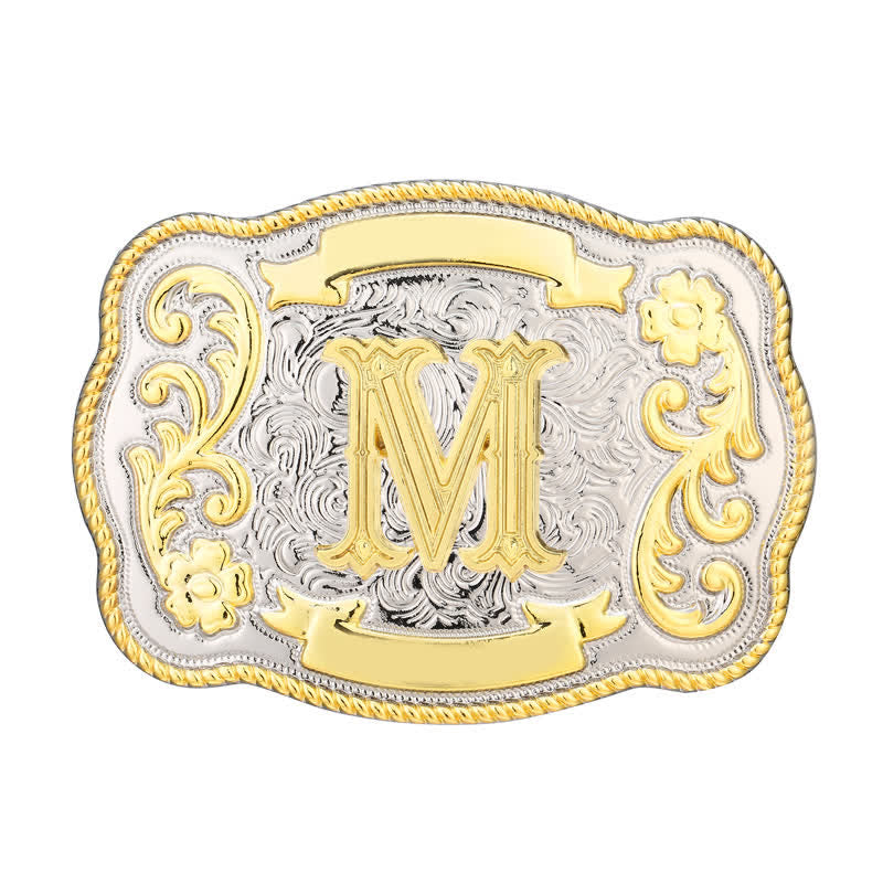 Cinturón de cuero con hebilla de letra inicial del oeste, dorado y plateado, hecho a mano - M - Sin cinturón - image 13