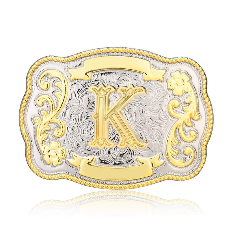 Cinturón de cuero con hebilla de letra inicial del oeste, dorado y plateado, hecho a mano - K - Sin cinturón - image 11