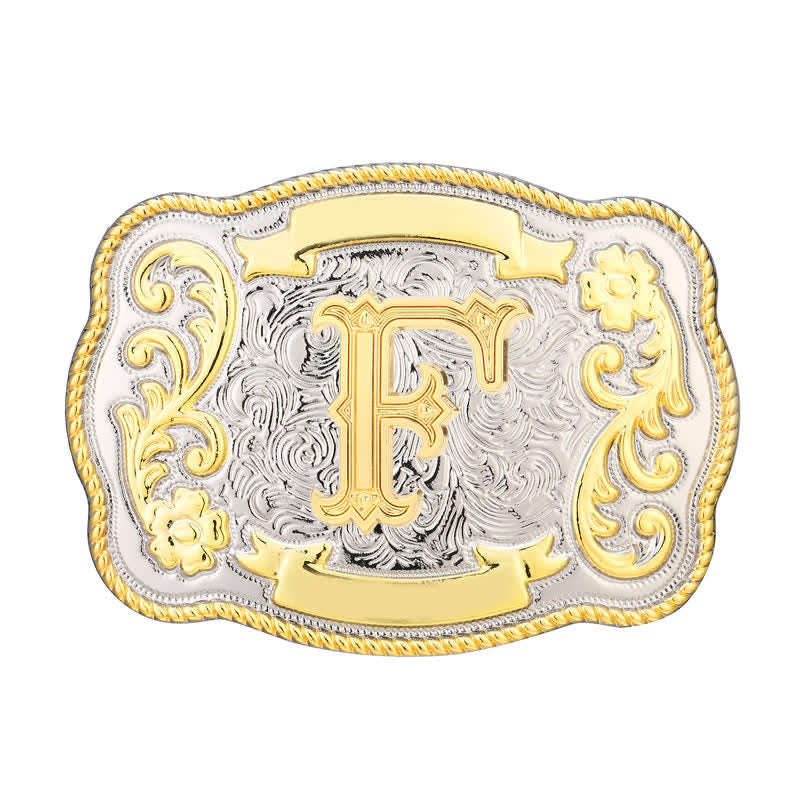 Cinturón de cuero con hebilla de letra inicial del oeste, dorado y plateado, hecho a mano - F - Sin cinturón - image 6