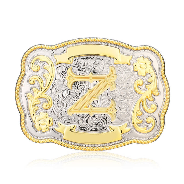 Cinturón de cuero con hebilla de letra inicial del oeste, dorado y plateado, hecho a mano - Z - Sin cinturón - image 25