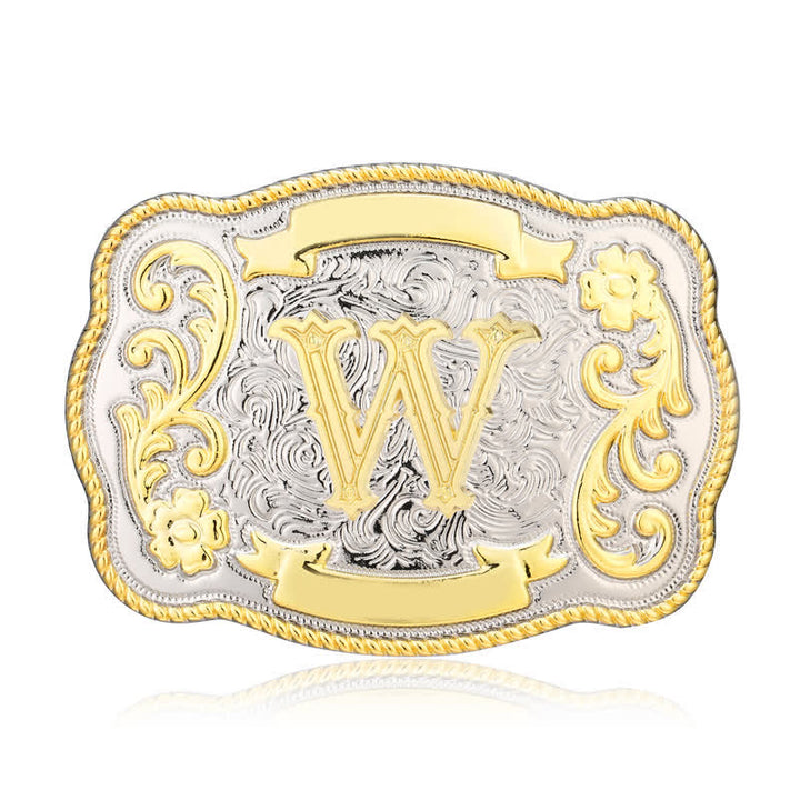 Cinturón de cuero con hebilla de letra inicial del oeste, dorado y plateado, hecho a mano - W - Sin cinturón - image 22