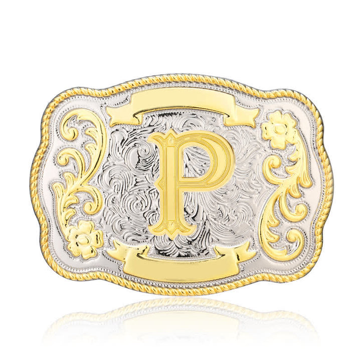 Cinturón de cuero con hebilla de letra inicial del oeste, dorado y plateado, hecho a mano - P - Sin cinturón - image 16
