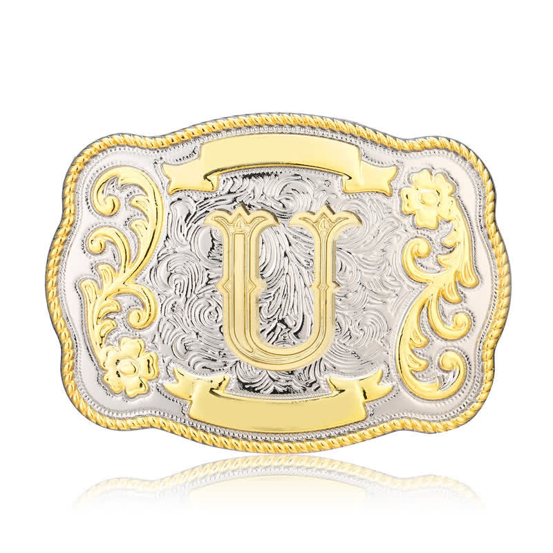 Cinturón de cuero con hebilla de letra inicial del oeste, dorado y plateado, hecho a mano - U - Sin cinturón - image 20