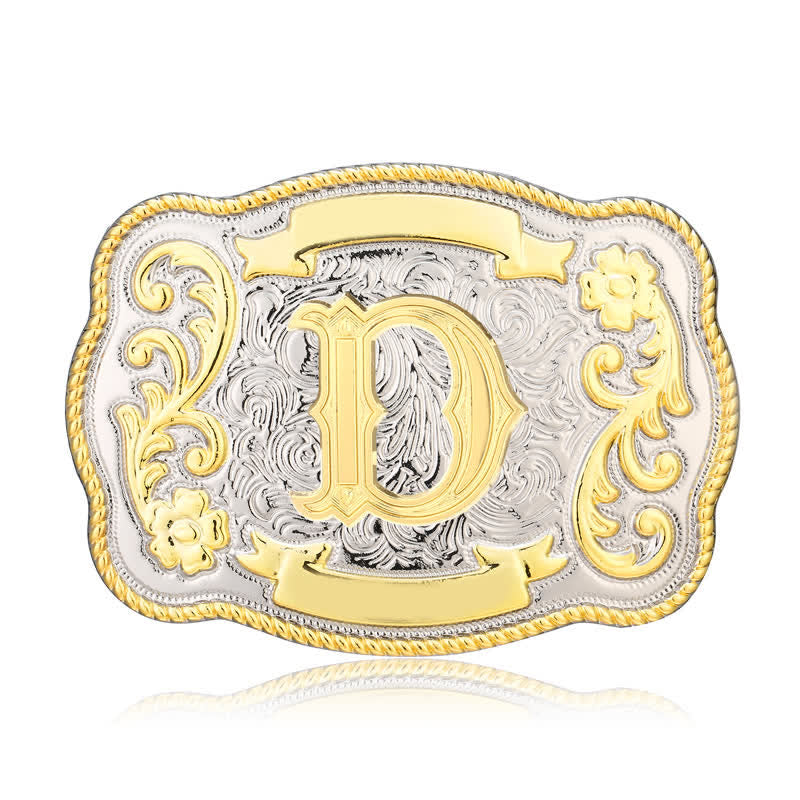 Cinturón de cuero con hebilla de letra inicial del oeste, dorado y plateado, hecho a mano - D - Sin cinturón - image 4