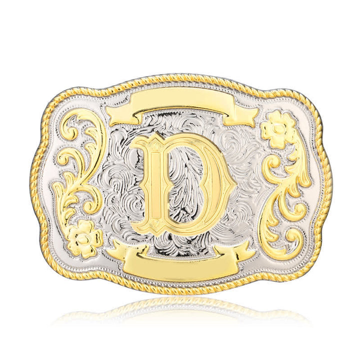 Cinturón de cuero con hebilla de letra inicial del oeste, dorado y plateado, hecho a mano - D - Sin cinturón - image 4