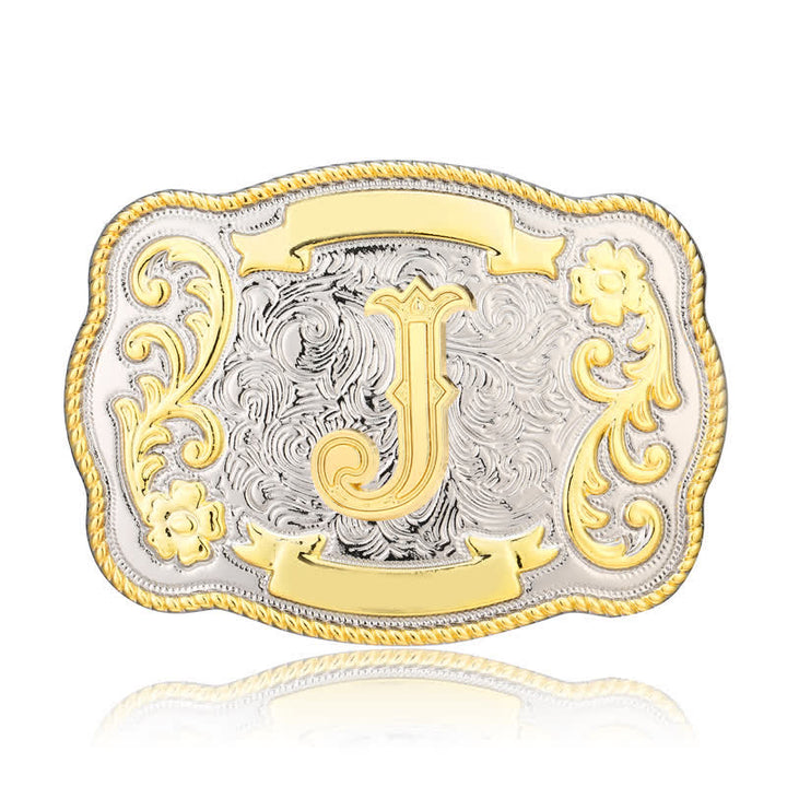Cinturón de cuero con hebilla de letra inicial del oeste, dorado y plateado, hecho a mano - J - Sin cinturón - image 10