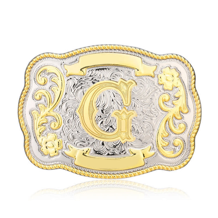 Cinturón de cuero con hebilla de letra inicial del oeste, dorado y plateado, hecho a mano - G - Sin cinturón - image 7