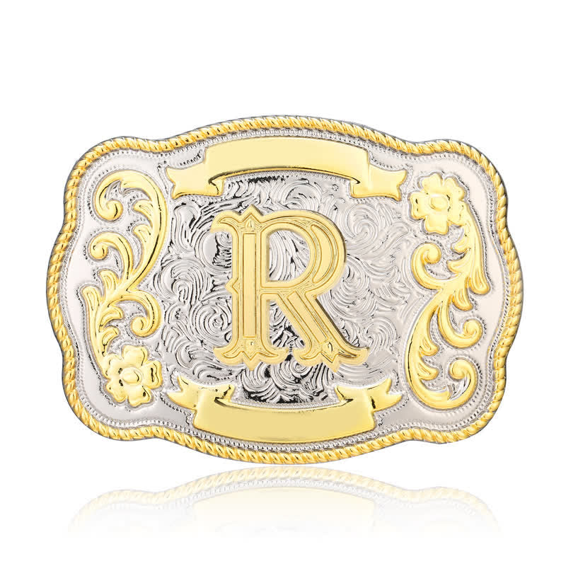 Cinturón de cuero con hebilla de letra inicial del oeste, dorado y plateado, hecho a mano - R - Sin cinturón - image 18