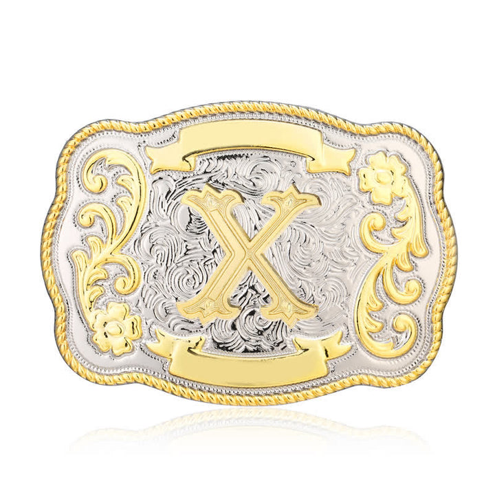 Cinturón de cuero con hebilla de letra inicial del oeste, dorado y plateado, hecho a mano - X - Sin cinturón - image 23