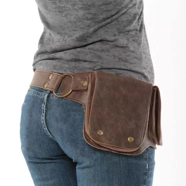 Riñonera unisex de cuero con botón para guardar el teléfono retro - Café - image 7