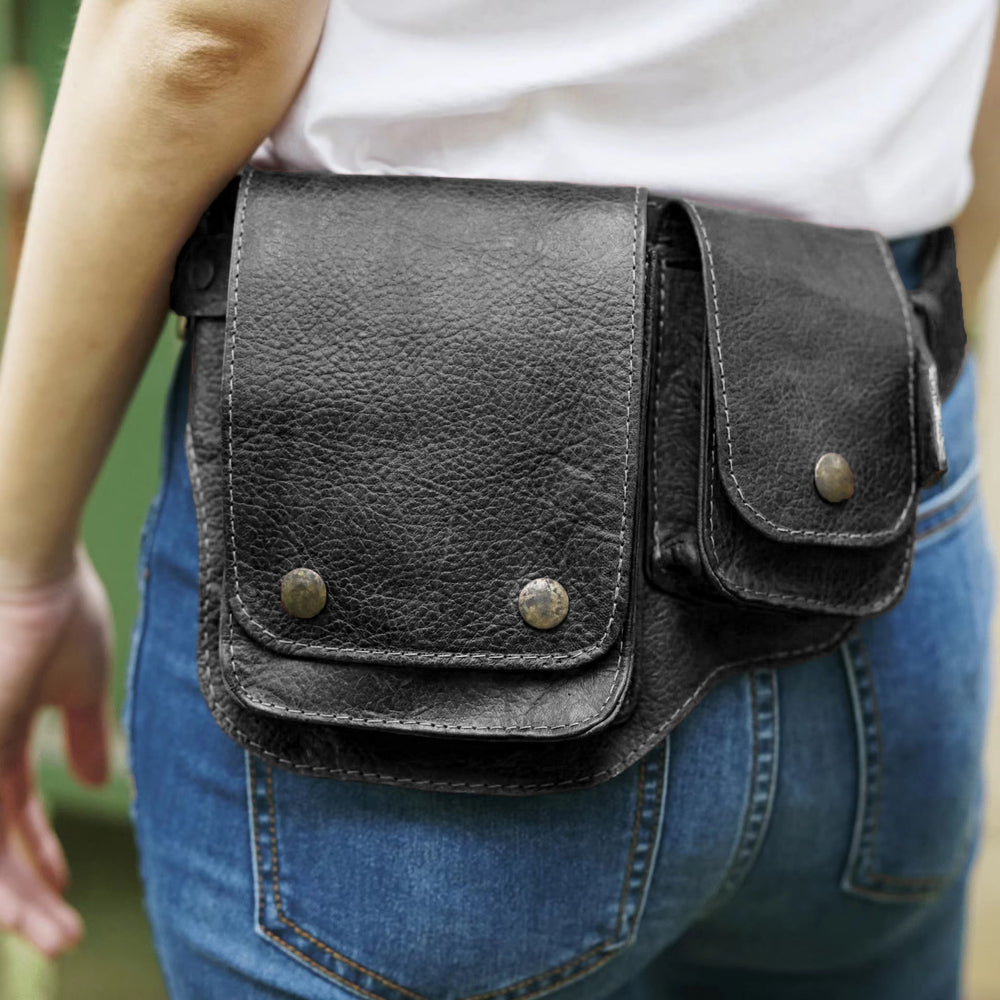 Riñonera unisex de cuero con botón para guardar el teléfono retro - image 2