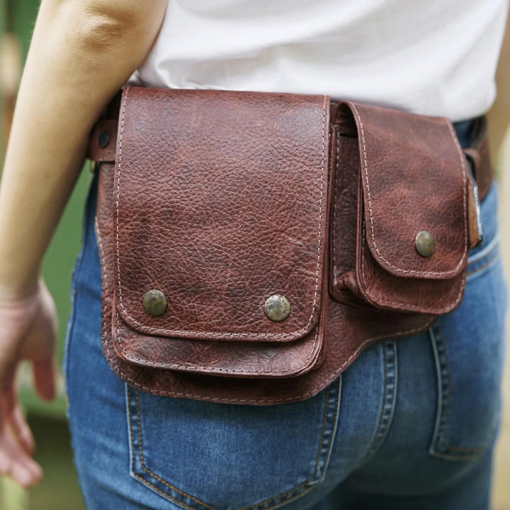 Riñonera unisex de cuero con botón para guardar el teléfono retro - Marrón - image 8