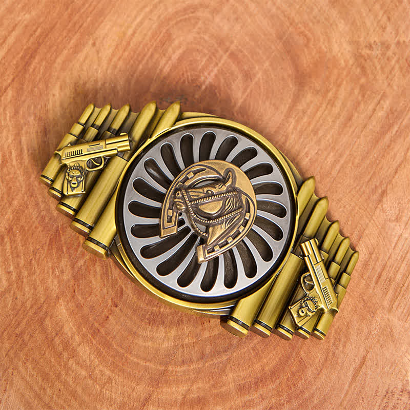 Cinturón de cuero con hebilla de pistola y bala con patrón de herradura de bronce giratoria - image 2