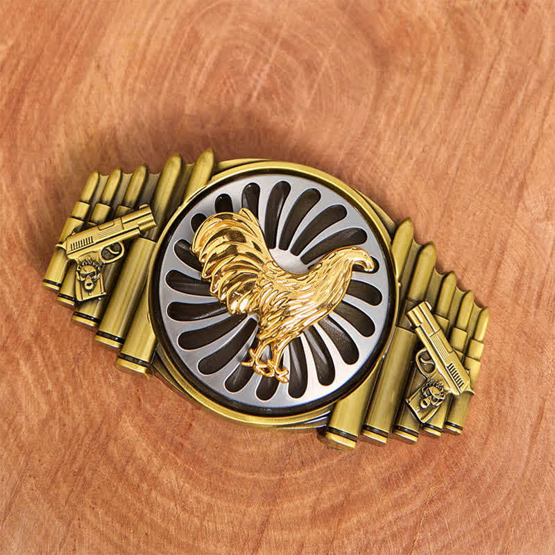Cinturón de cuero con hebilla giratoria, diseño de gallo de bronce, para armar y disparar. - image 2