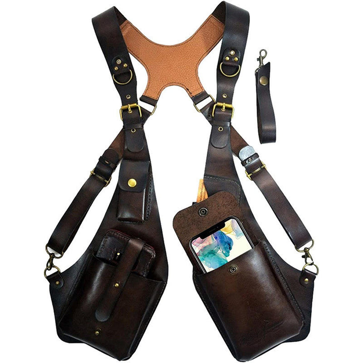 Bolso retro para teléfono con correa de cuero y botones para el hombro para hombre - image 1