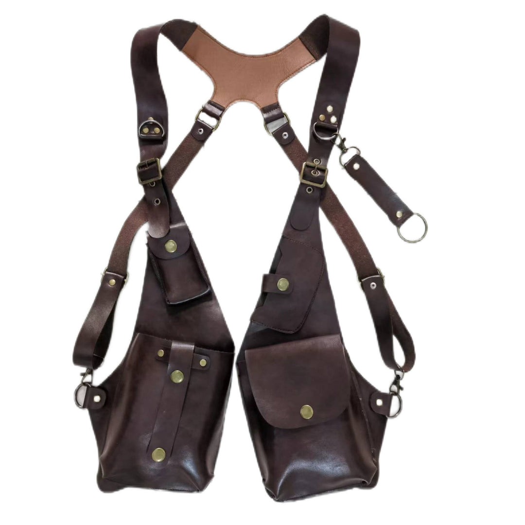 Bolso retro para teléfono con correa de cuero y botones para el hombro para hombre - Marrón - image 3