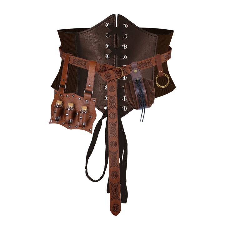 Cinturón de cosplay de Halloween de estilo medieval para mujer, accesorios con sello de cintura - 5 piezas - Marrón - XL (32,7 pulgadas/83 cm) - image 1